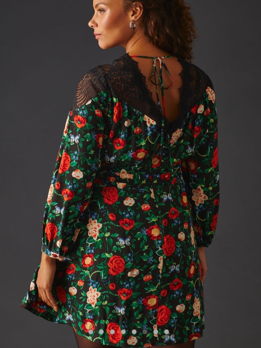 Anthropologie V Neck Mini Dress Black Floral Size 4 - Picture 7 of 16